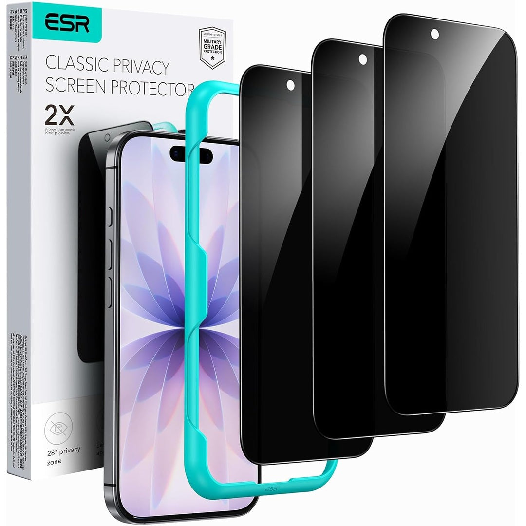 ESR 3 Pack for iPhone 17 Pro Max Screen Protectors, High Clarity, 9H Hardness Scratch Resistant, Military-Grade Tempered Glass, Shatterproof, Screen Guard with Easy Installation Tool