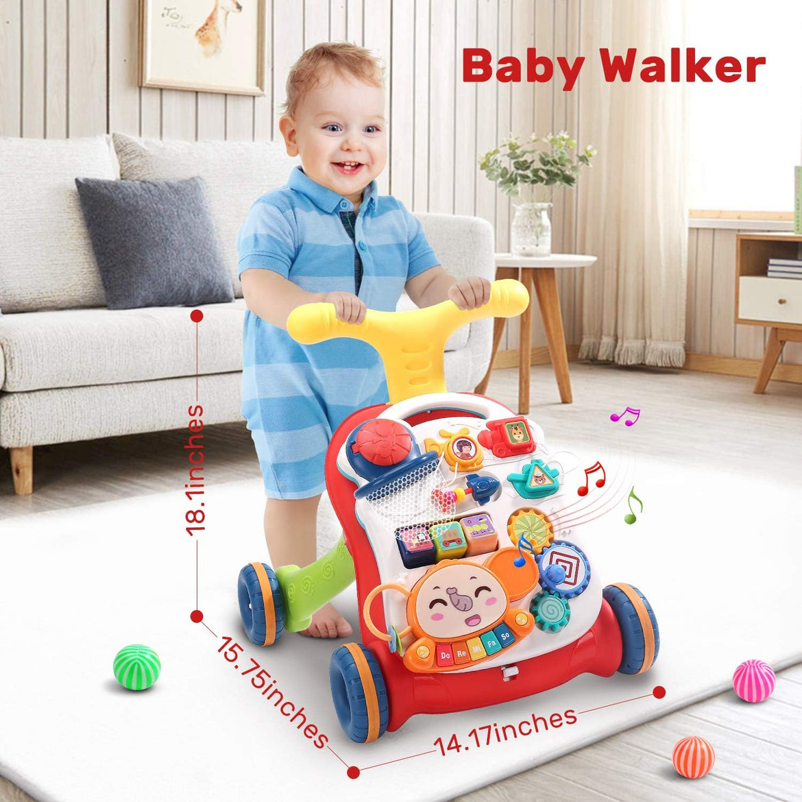 CUTE STONE Sit-to-Stand Learning Walker, 2 in 1 Baby Walker,