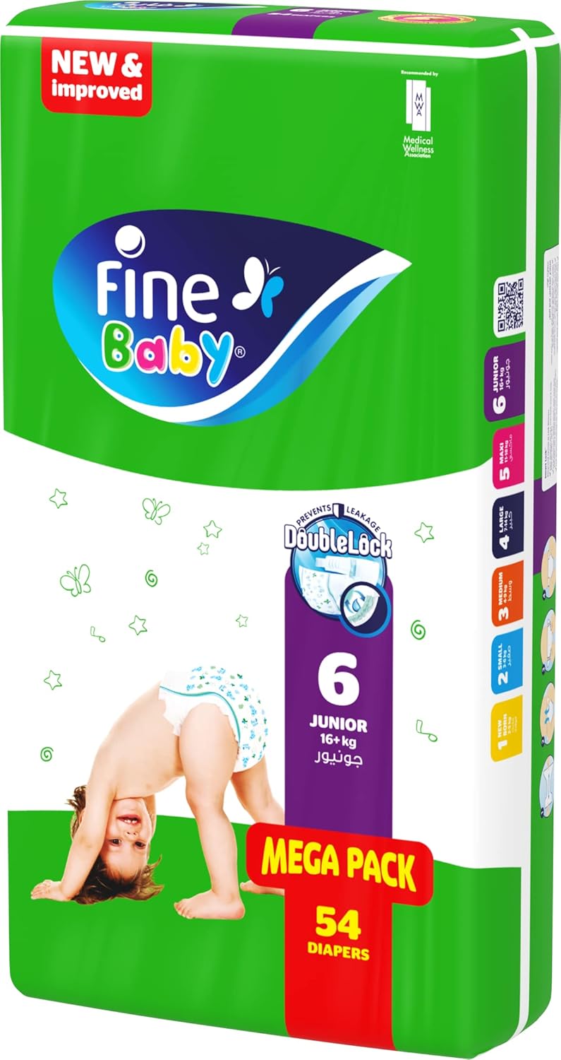 Fine Baby Double Lock, Size 6, Extra Large, 16+ kg, Giant Saver Box, 72 Diapers