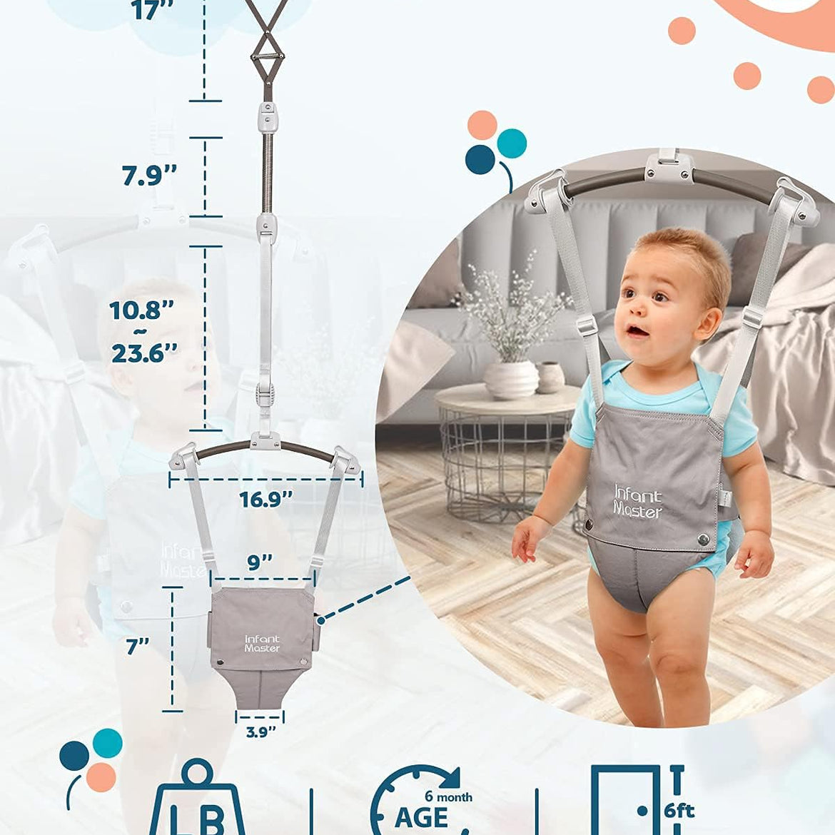 Infant Master Doorway Jumper, Johnny Jumper w/Adjustable Seat Bag, Durable Baby Door Bouncer & Swing Jumper w/Steel Spring, Wise Gift Choice for Infant & Toddler, Easy to Use, Blue