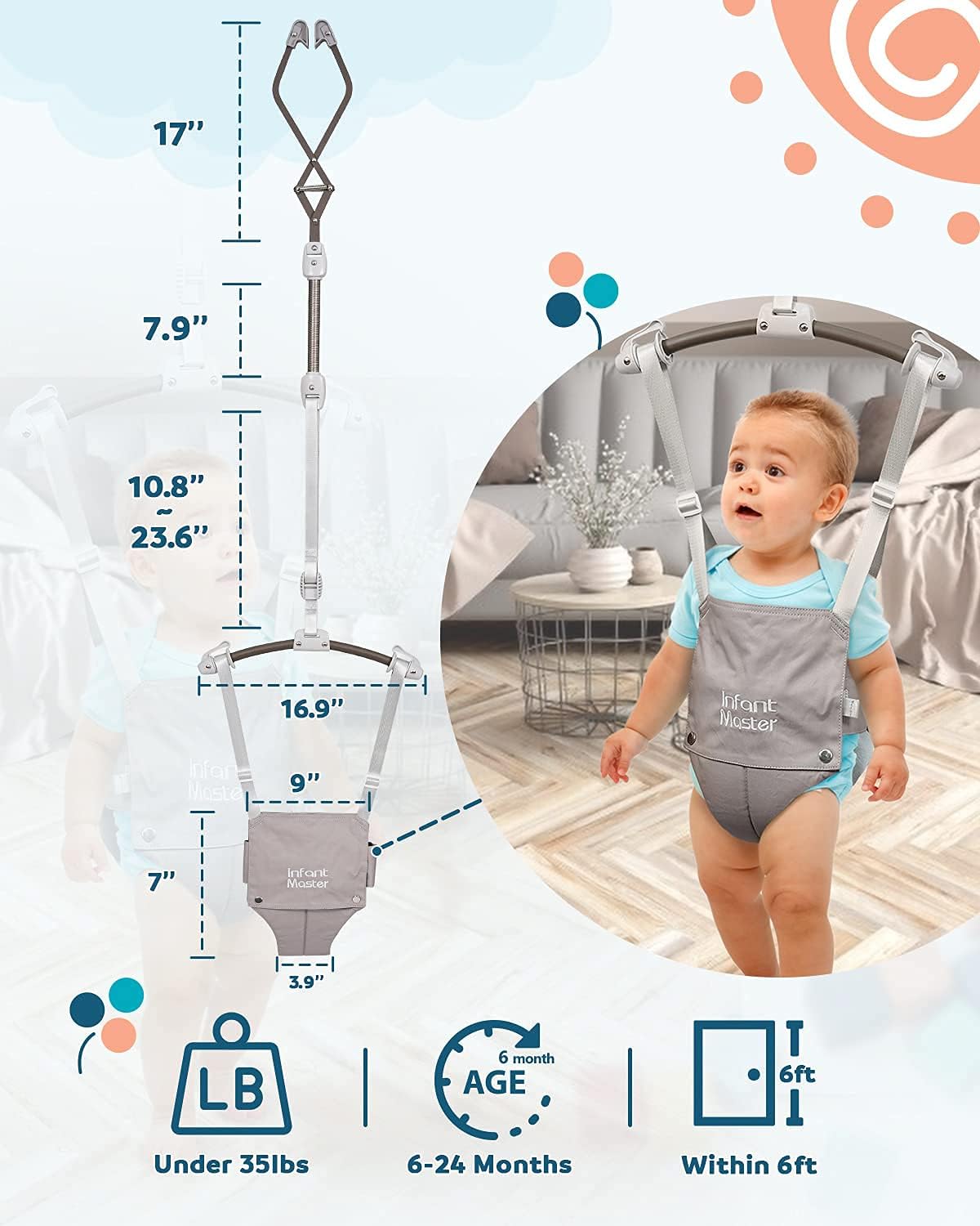 Infant Master Doorway Jumper, Johnny Jumper w/Adjustable Seat Bag, Durable Baby Door Bouncer & Swing Jumper w/Steel Spring, Wise Gift Choice for Infant & Toddler, Easy to Use, Blue