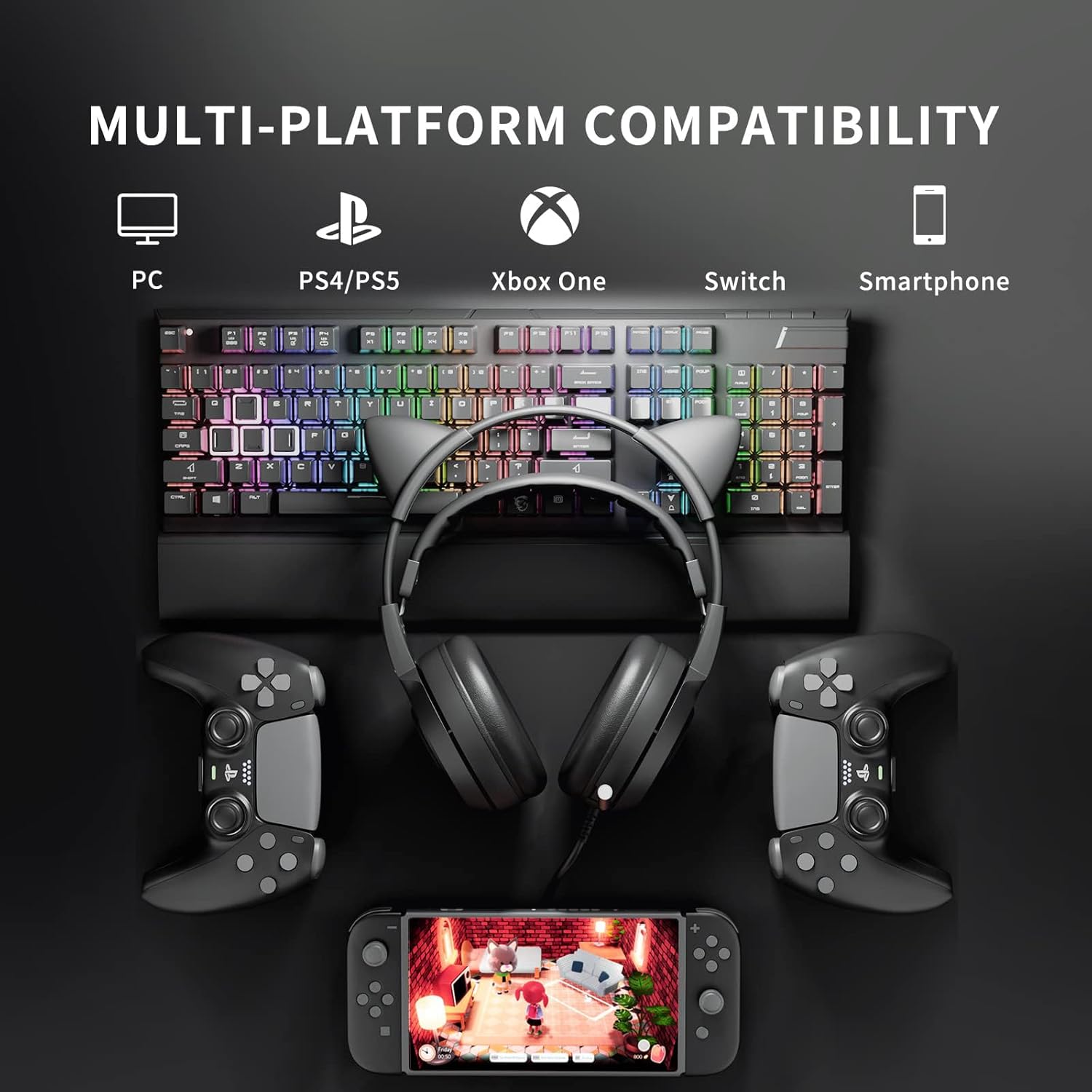 SOMIC G951s Pink Stereo Gaming Headset with Mic for PS4,Xbox,PC,Mobile Phone,3.5mm Noise Reduction Cat Ear Headphones Lightweight Over Ear Headphones for Girls