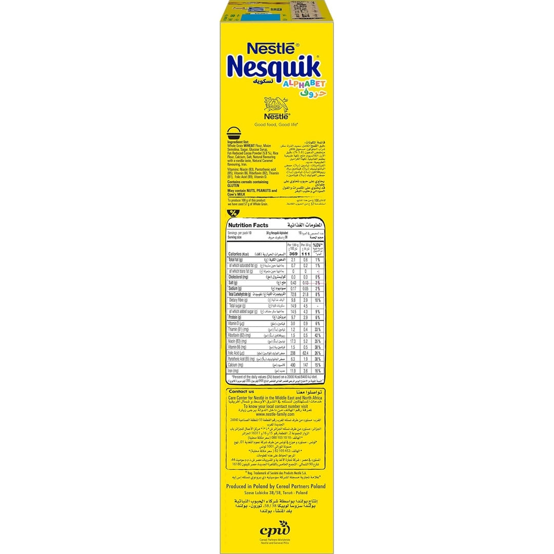 Nesquik Nestle Alphabets Chocolate Breakfast Cereal, Made with Whole Grain, Pack, 325g