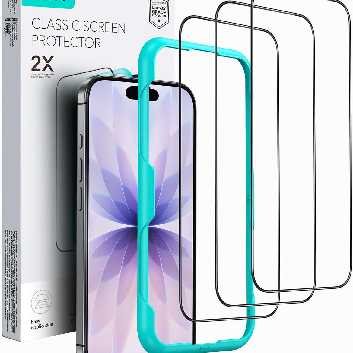 ESR 3 Pack for iPhone 17 Pro Max Screen Protectors, High Clarity, 9H Hardness Scratch Resistant, Military-Grade Tempered Glass, Shatterproof, Screen Guard with Easy Installation Tool