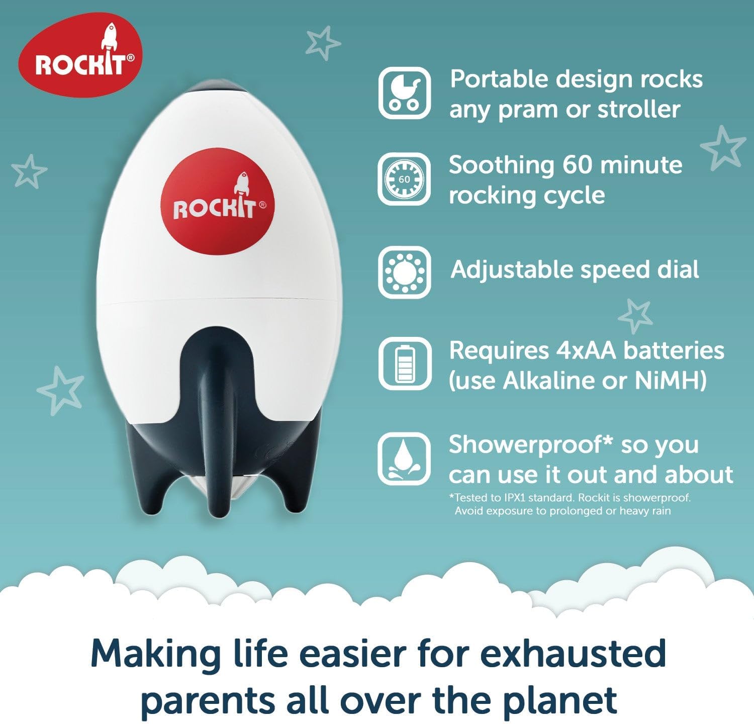Rockit Portable Baby Rocker. Fits Any Stroller, pram, Pushchair or Buggy. Original AA Battery Version.