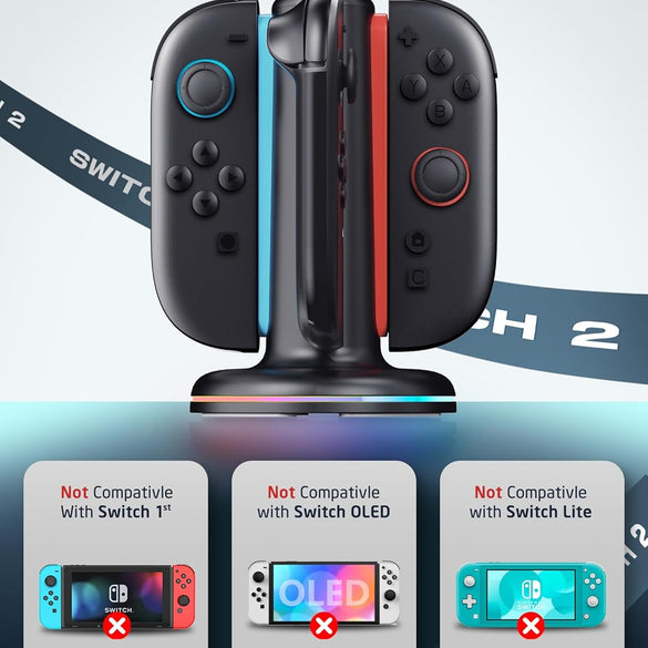 Mumba Charging Dock for Nintendo Switch 2 Joy-Con Controllers – 4 in 1 Fast Charger Station, Magnetic & Weighted Base, Bi-Directional Design, LED Indicators & Overcharge Protection