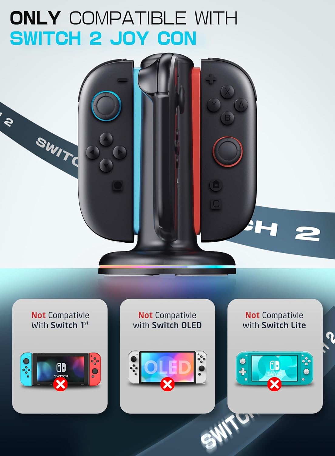 Mumba Charging Dock for Nintendo Switch 2 Joy-Con Controllers – 4 in 1 Fast Charger Station, Magnetic & Weighted Base, Bi-Directional Design, LED Indicators & Overcharge Protection