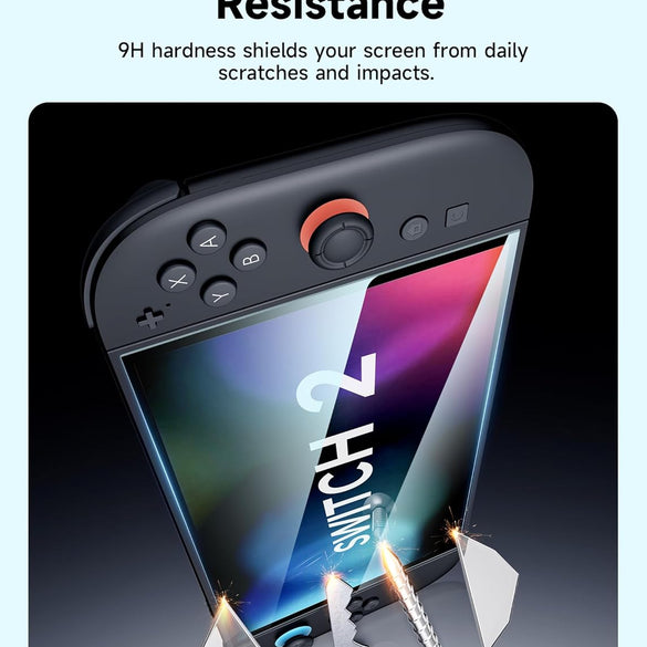 JSAUX 3-Pack Screen Protector for Nintendo Switch 2, Ultra HD Glass Protector 9H Hardness Easy to Install with Guiding Frame Scratch Resistant Tempered Glass