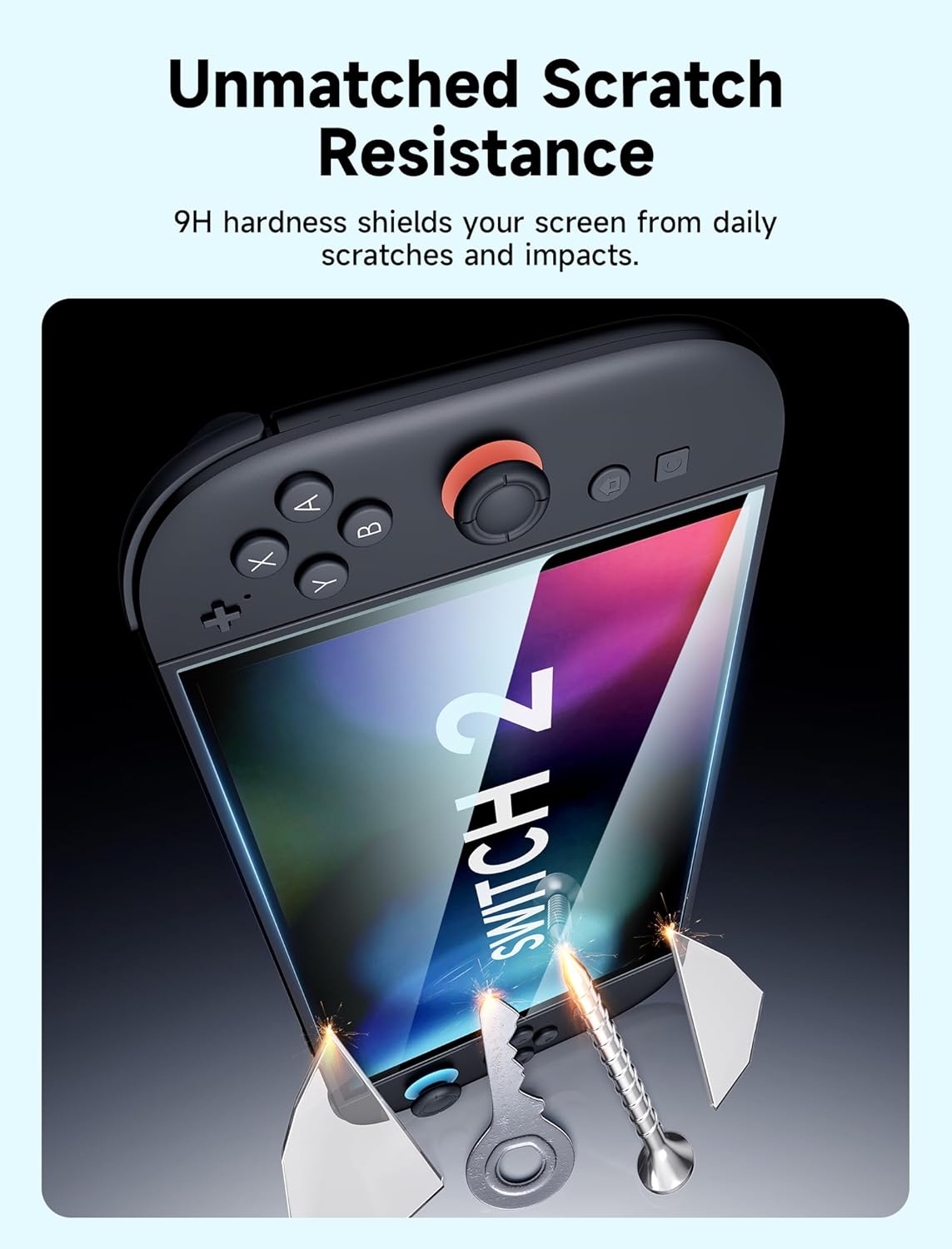 JSAUX 3-Pack Screen Protector for Nintendo Switch 2, Ultra HD Glass Protector 9H Hardness Easy to Install with Guiding Frame Scratch Resistant Tempered Glass