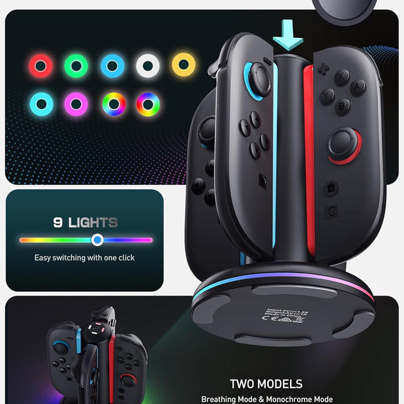 Mumba Charging Dock for Nintendo Switch 2 Joy-Con Controllers – 4 in 1 Fast Charger Station, Magnetic & Weighted Base, Bi-Directional Design, LED Indicators & Overcharge Protection