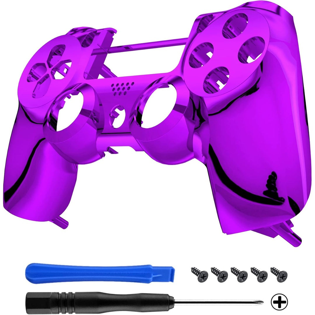 eXtremeRate Tri-color Gradients Faceplate Cover, Chrome Cyan Gold Red Front Housing Shell Case Replacement Kit for PlayStation 4 PS4 Slim PS4 Pro Controller (CUH-ZCT2 JDM-040 JDM-050 JDM-055)