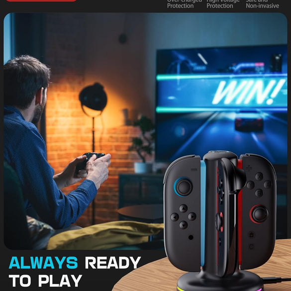 Mumba Charging Dock for Nintendo Switch 2 Joy-Con Controllers – 4 in 1 Fast Charger Station, Magnetic & Weighted Base, Bi-Directional Design, LED Indicators & Overcharge Protection