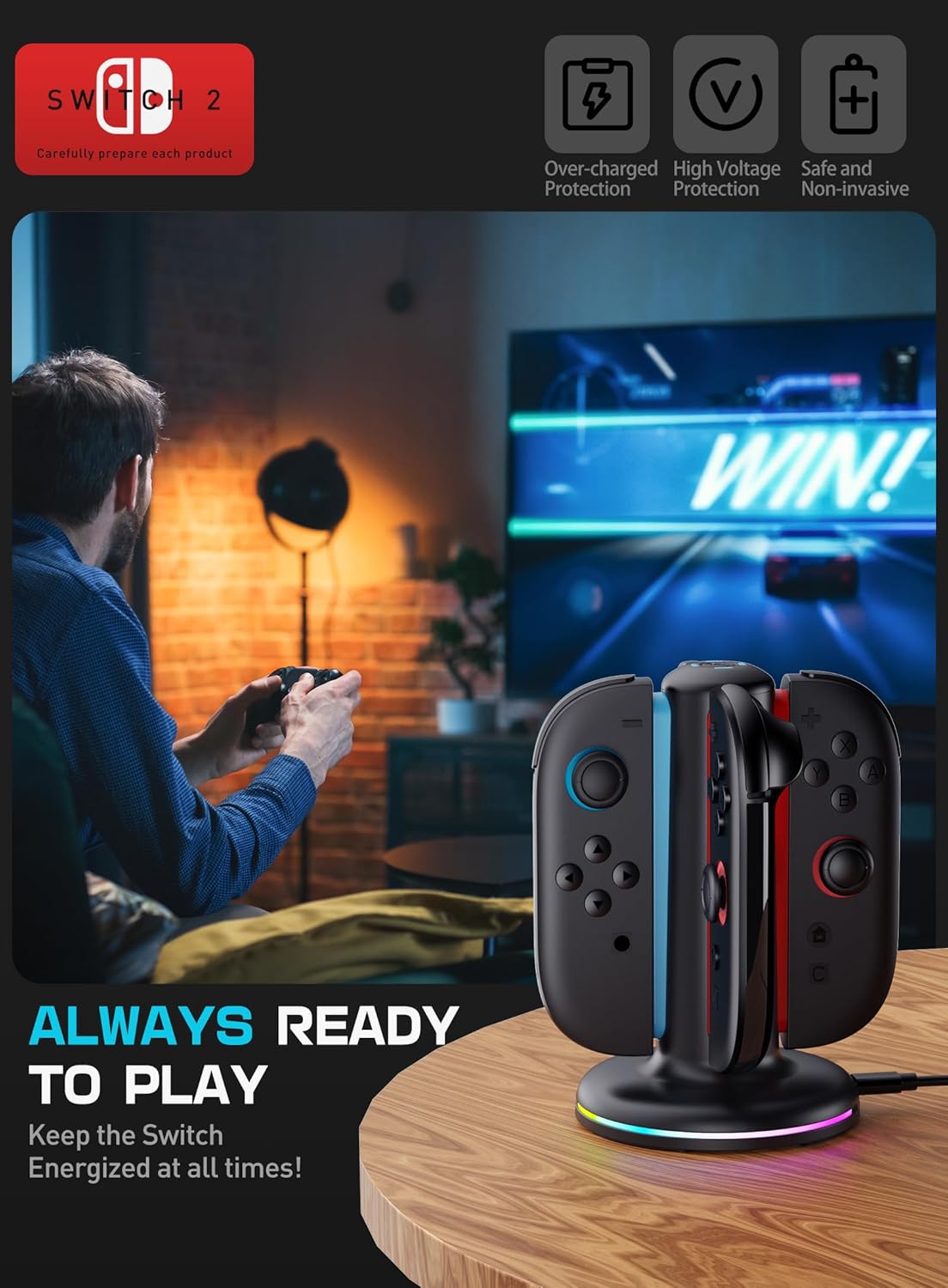 Mumba Charging Dock for Nintendo Switch 2 Joy-Con Controllers – 4 in 1 Fast Charger Station, Magnetic & Weighted Base, Bi-Directional Design, LED Indicators & Overcharge Protection