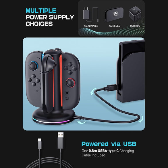 Mumba Charging Dock for Nintendo Switch 2 Joy-Con Controllers – 4 in 1 Fast Charger Station, Magnetic & Weighted Base, Bi-Directional Design, LED Indicators & Overcharge Protection