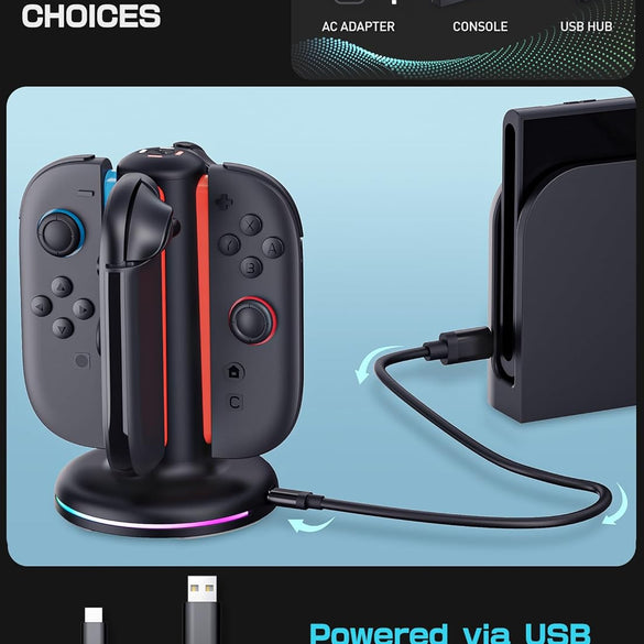 Mumba Charging Dock for Nintendo Switch 2 Joy-Con Controllers – 4 in 1 Fast Charger Station, Magnetic & Weighted Base, Bi-Directional Design, LED Indicators & Overcharge Protection