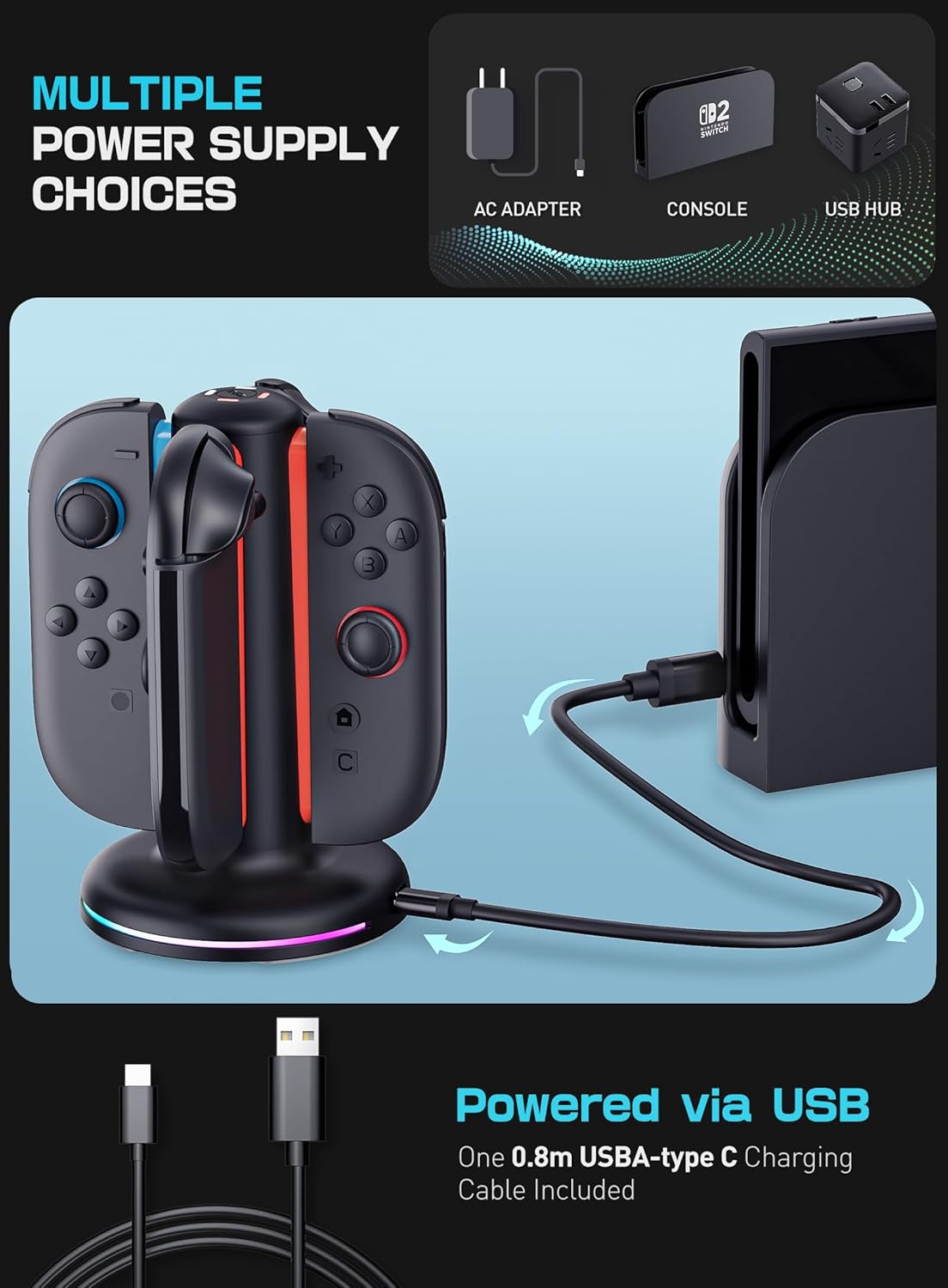 Mumba Charging Dock for Nintendo Switch 2 Joy-Con Controllers – 4 in 1 Fast Charger Station, Magnetic & Weighted Base, Bi-Directional Design, LED Indicators & Overcharge Protection