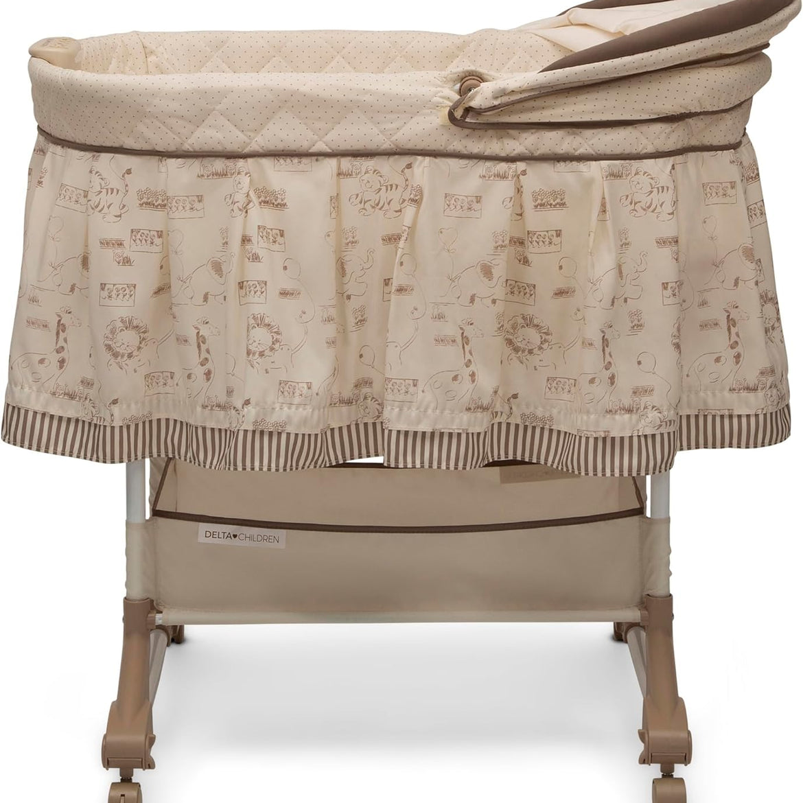 Delta Children Rocking Bedside Bassinet - Portable Crib with Lights Sounds and Vibrations, Play Time Jungle