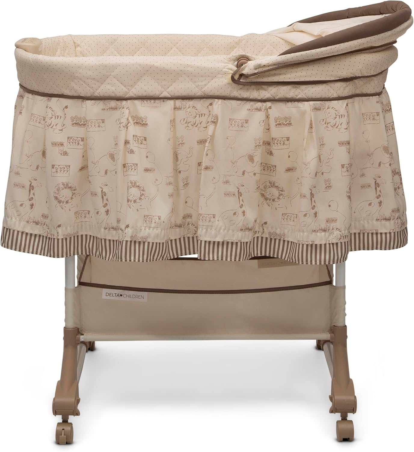Delta Children Rocking Bedside Bassinet - Portable Crib with Lights Sounds and Vibrations, Play Time Jungle