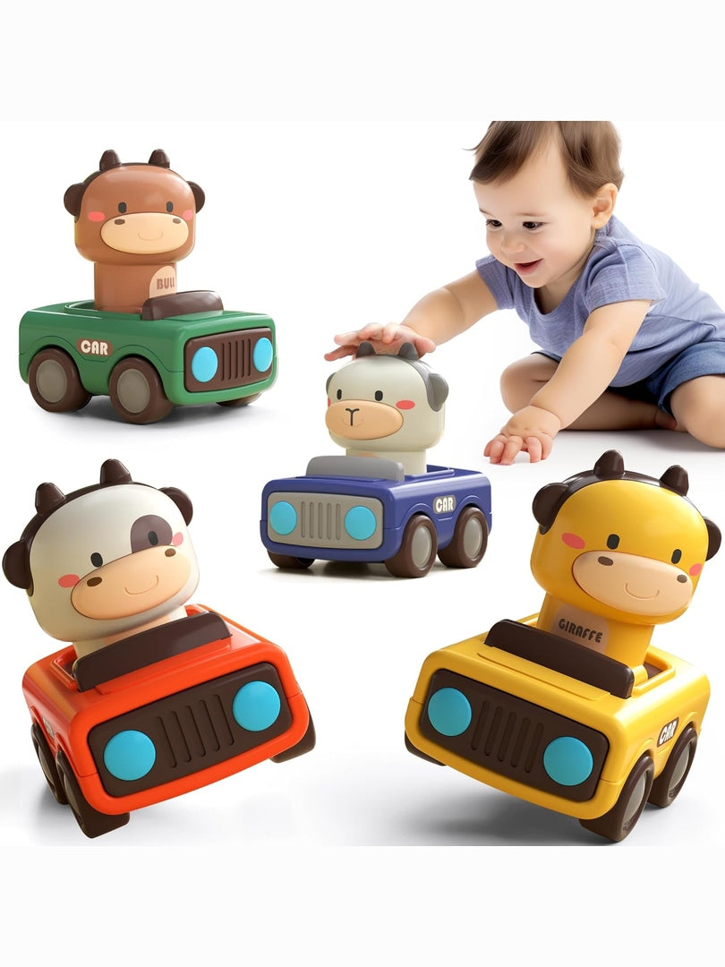iPlay, iLearn Press to Go Car Toys for Toddlers 1-3, Baby Animal Racing Cars, Infant Play Vehicle Set