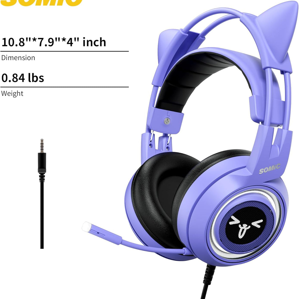 SOMIC G951s Pink Stereo Gaming Headset with Mic for PS4,Xbox,PC,Mobile Phone,3.5mm Noise Reduction Cat Ear Headphones Lightweight Over Ear Headphones for Girls