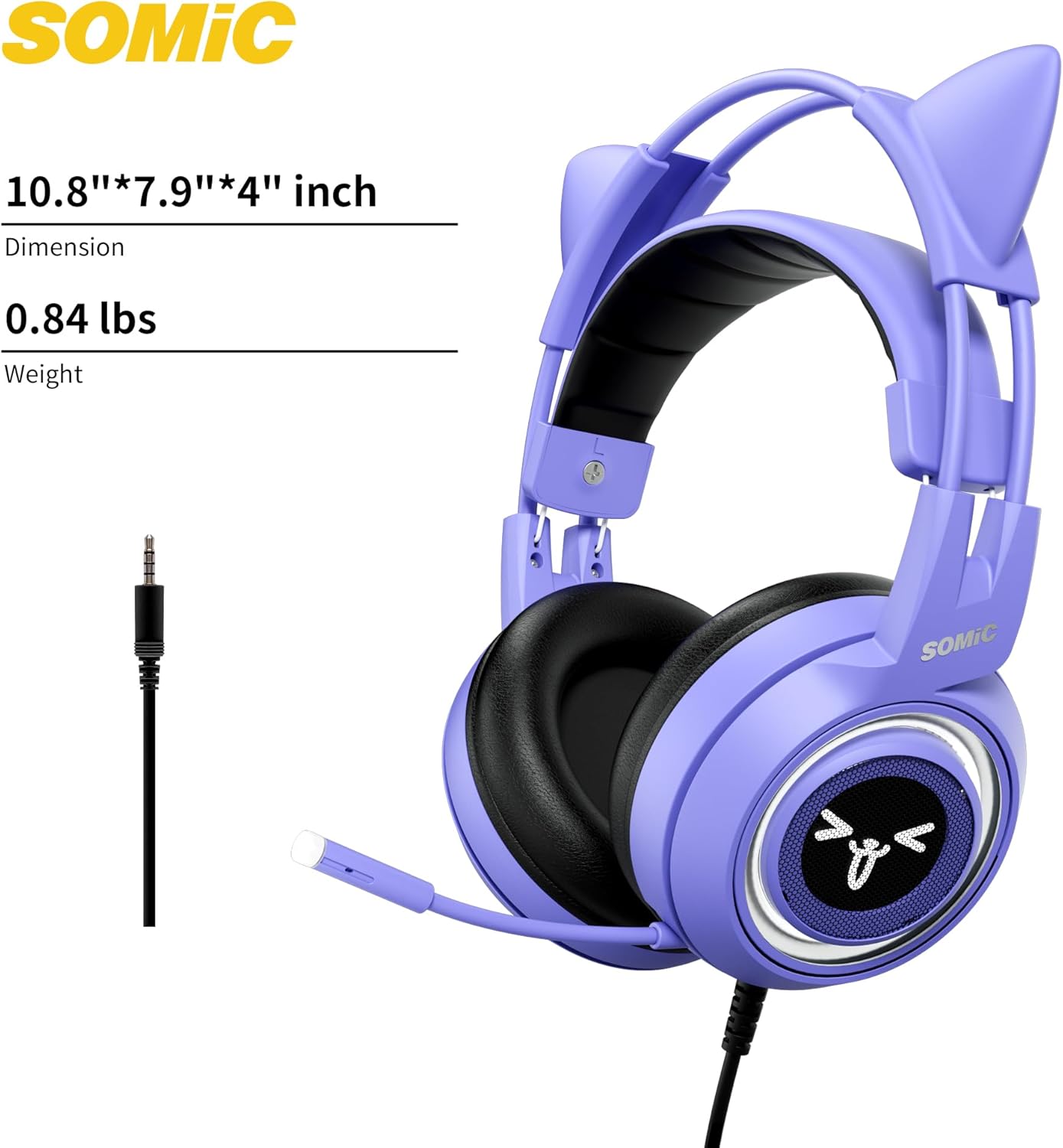 SOMIC G951s Pink Stereo Gaming Headset with Mic for PS4,Xbox,PC,Mobile Phone,3.5mm Noise Reduction Cat Ear Headphones Lightweight Over Ear Headphones for Girls