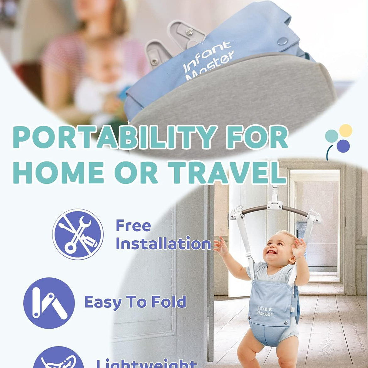 Infant Master Doorway Jumper, Johnny Jumper w/Adjustable Seat Bag, Durable Baby Door Bouncer & Swing Jumper w/Steel Spring, Wise Gift Choice for Infant & Toddler, Easy to Use, Blue