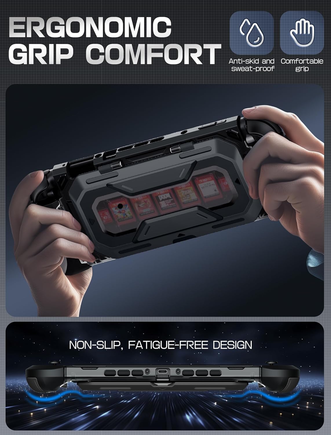 Mumba Dockable for Nintendo Switch 2 Case with Flip Stand, [Titan] Ergonomic Switch 2 Grip Protective Cover Holds 5 Game Cards & 2 TF Cards TPU Accessories and Quick-Release Joy-Con Design (Black)