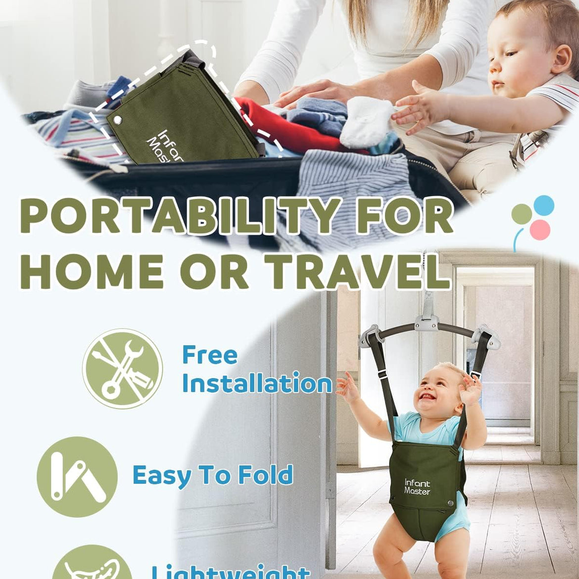 Infant Master Doorway Jumper, Johnny Jumper w/Adjustable Seat Bag, Durable Baby Door Bouncer & Swing Jumper w/Steel Spring, Wise Gift Choice for Infant & Toddler, Easy to Use, Blue