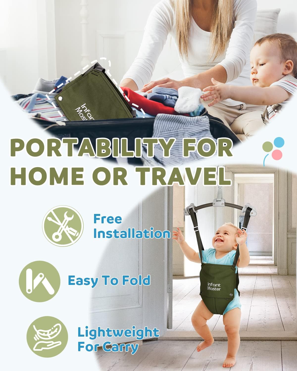 Infant Master Doorway Jumper, Johnny Jumper w/Adjustable Seat Bag, Durable Baby Door Bouncer & Swing Jumper w/Steel Spring, Wise Gift Choice for Infant & Toddler, Easy to Use, Blue