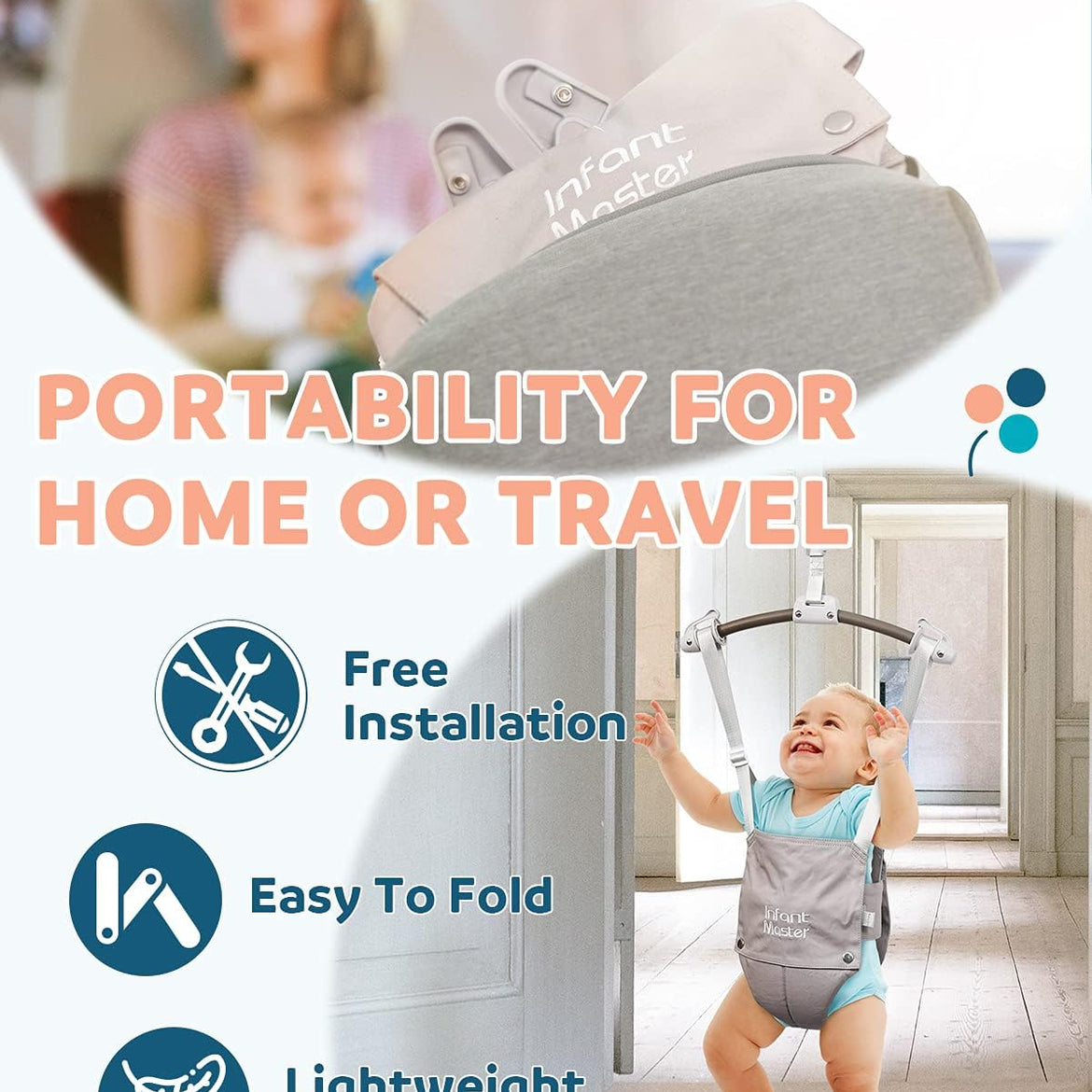 Infant Master Doorway Jumper, Johnny Jumper w/Adjustable Seat Bag, Durable Baby Door Bouncer & Swing Jumper w/Steel Spring, Wise Gift Choice for Infant & Toddler, Easy to Use, Blue