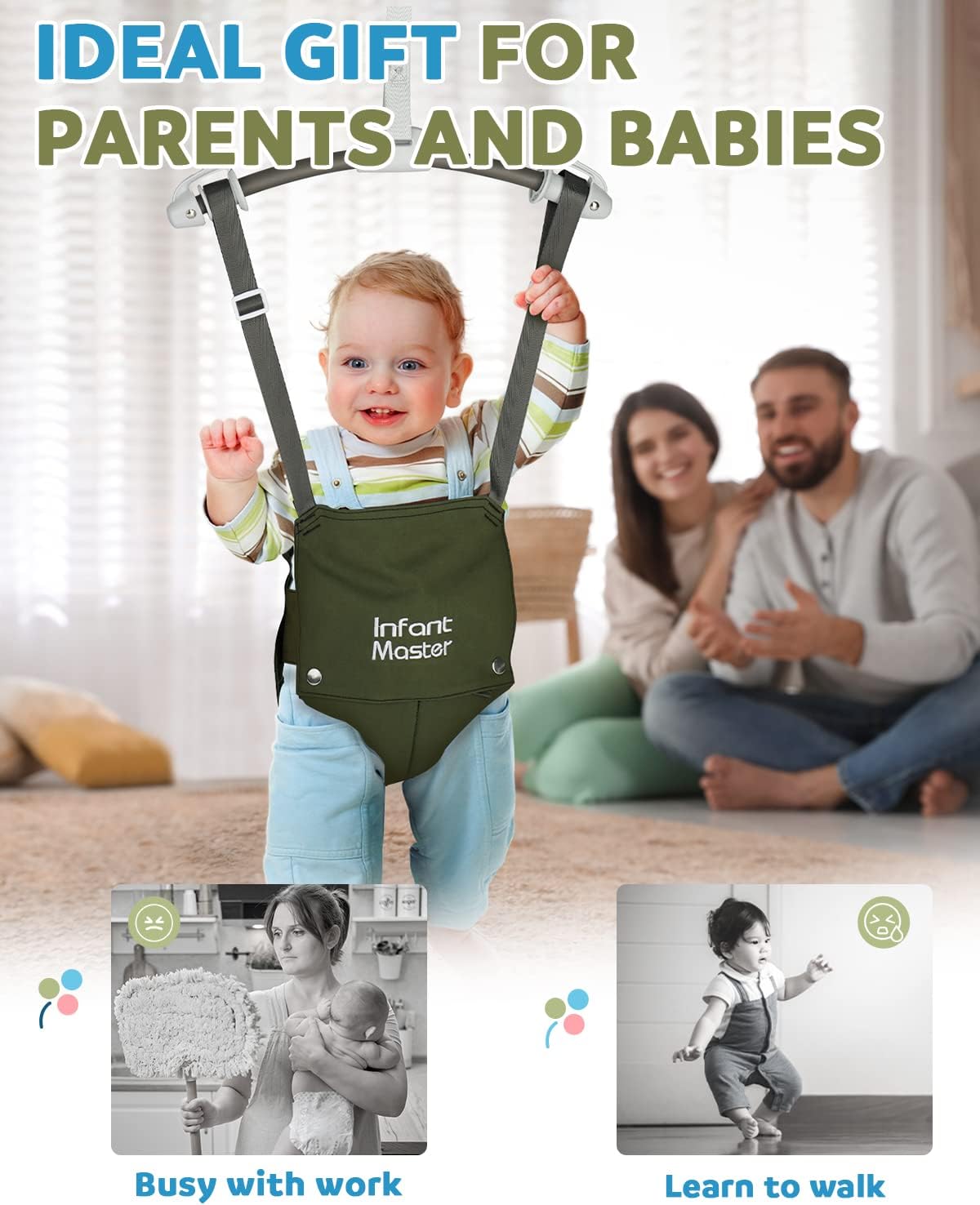 Infant Master Doorway Jumper, Johnny Jumper w/Adjustable Seat Bag, Durable Baby Door Bouncer & Swing Jumper w/Steel Spring, Wise Gift Choice for Infant & Toddler, Easy to Use, Blue