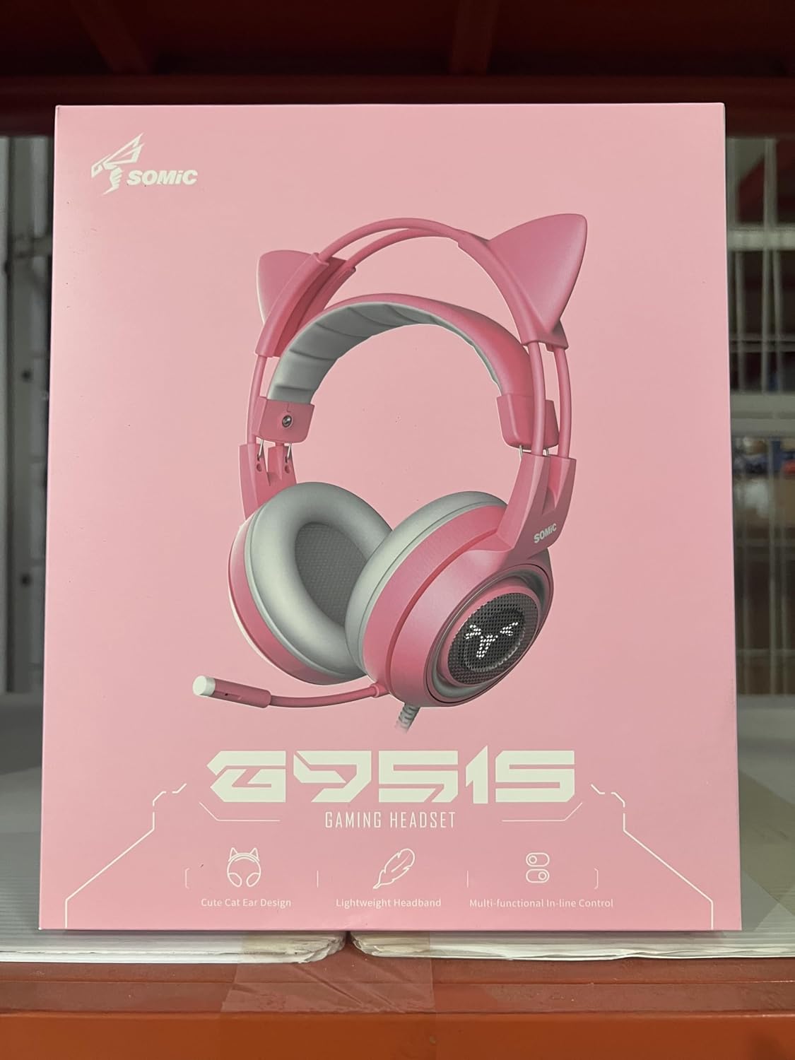 SOMIC G951s Pink Stereo Gaming Headset with Mic for PS4,Xbox,PC,Mobile Phone,3.5mm Noise Reduction Cat Ear Headphones Lightweight Over Ear Headphones for Girls
