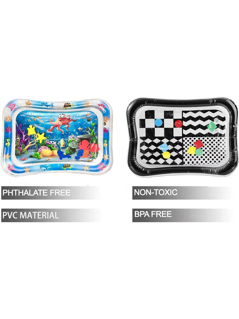 PandaEar 2 Pack Tummy Time Water Mat for Babies Kids, Inflatable Baby Water Play Mats, Baby Toys Sensory Water Mat for 3 6 12 Months Girls Boys