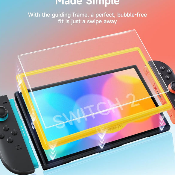 JSAUX 3-Pack Screen Protector for Nintendo Switch 2, Ultra HD Glass Protector 9H Hardness Easy to Install with Guiding Frame Scratch Resistant Tempered Glass