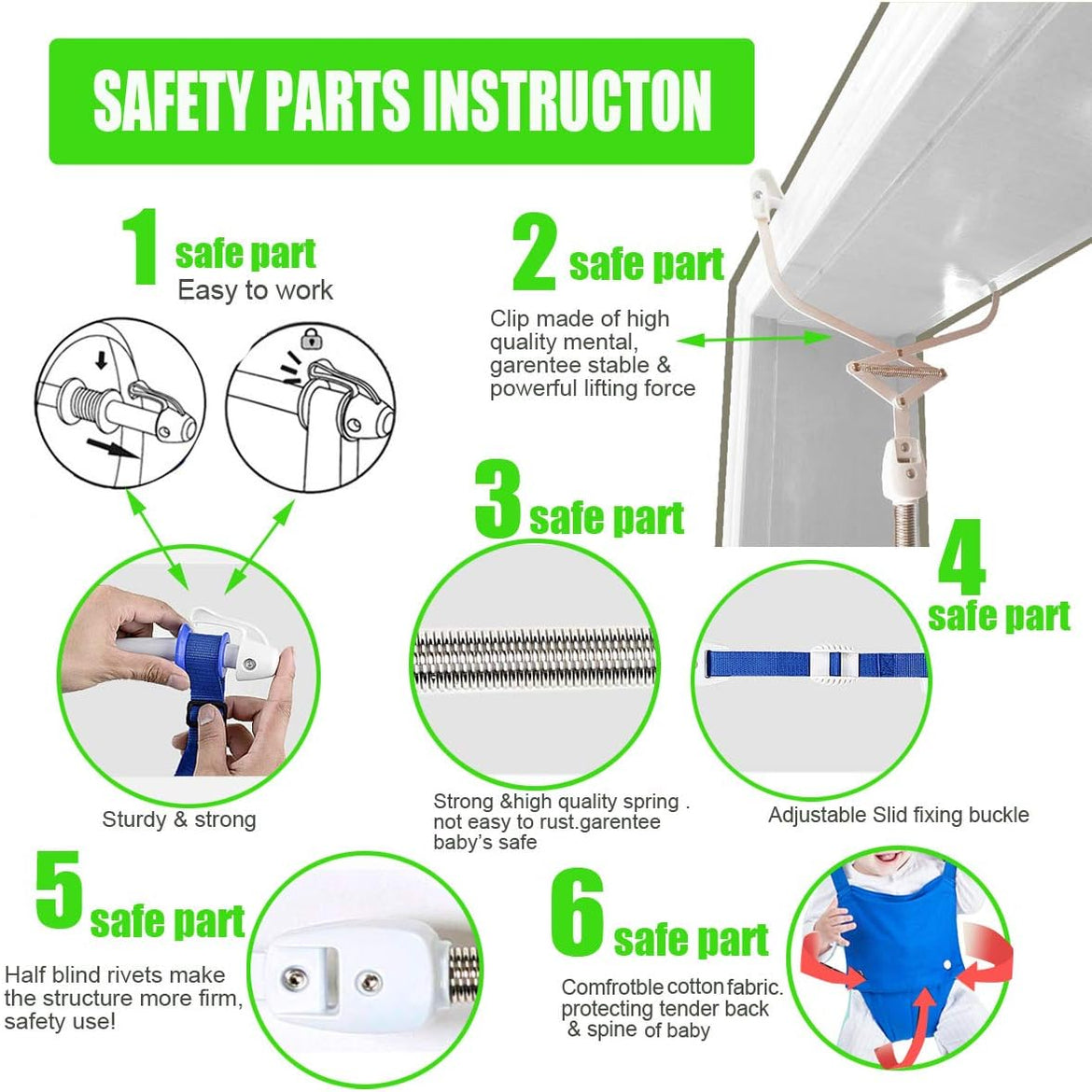 HI SUYI Baby Door Jumpers and Bouncers Exerciser Set with Door Clamp Adjustable Strap for Toddler Infant 6-24 Months CPC & CE Certified