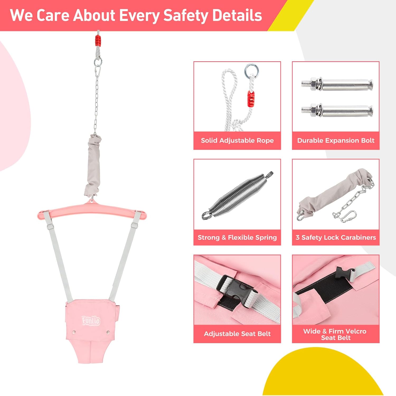 FUNLIO Baby Jumper with a Ceiling Hook for 6-24 Months, Baby Door Jumper for Indoor/Outdoor Play