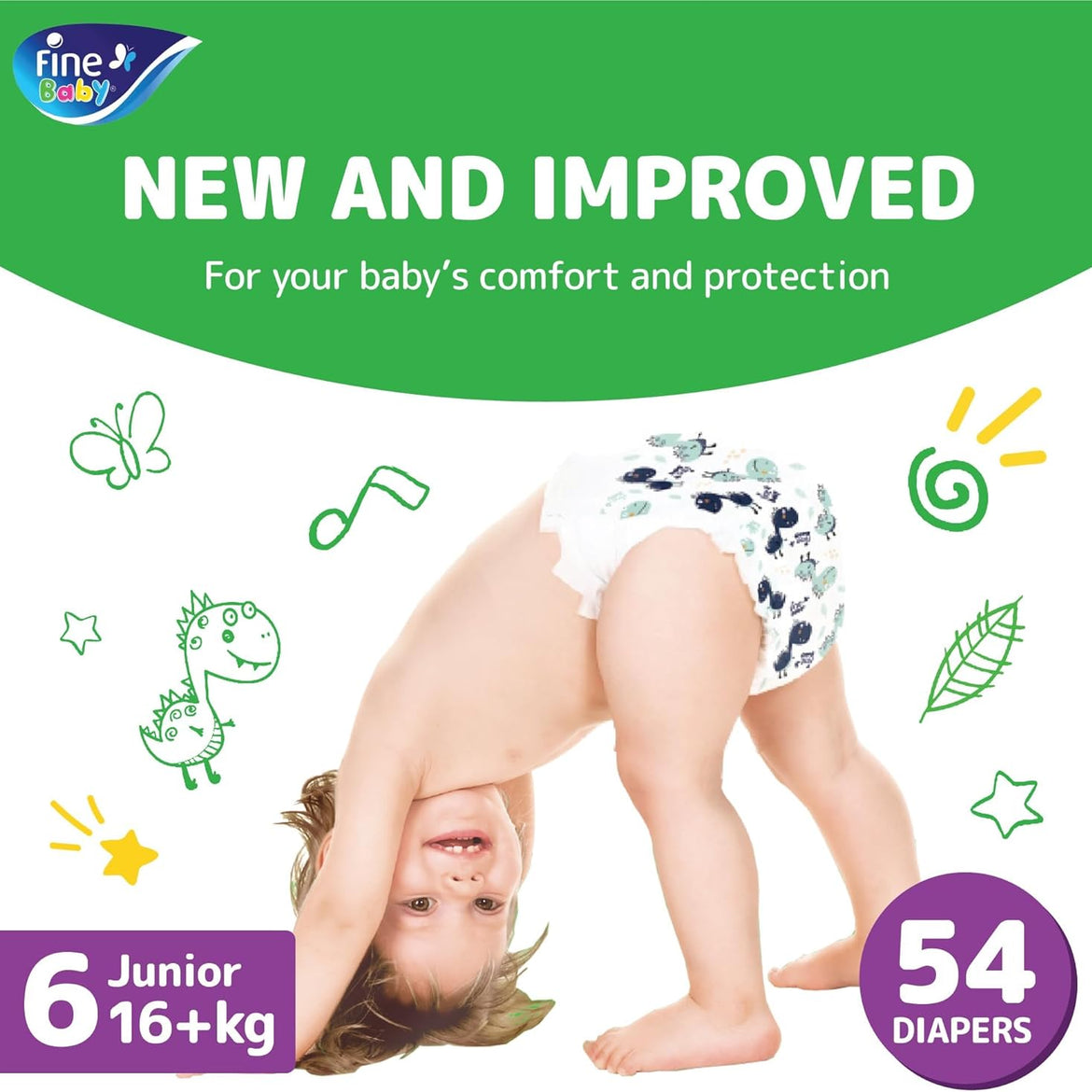 Fine Baby Double Lock, Size 6, Extra Large, 16+ kg, Giant Saver Box, 72 Diapers