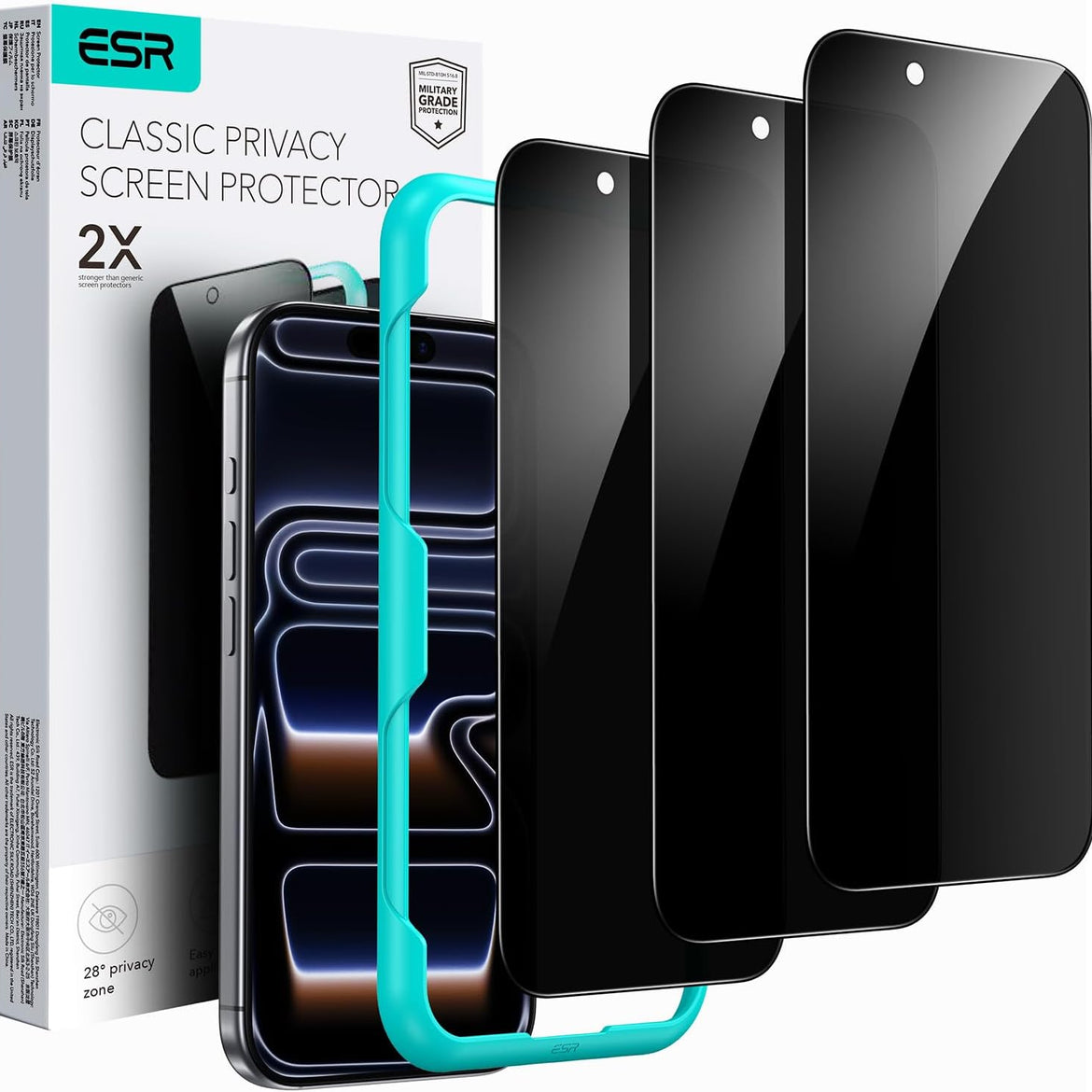 ESR 3 Pack for iPhone 17 Pro Max Screen Protectors, High Clarity, 9H Hardness Scratch Resistant, Military-Grade Tempered Glass, Shatterproof, Screen Guard with Easy Installation Tool