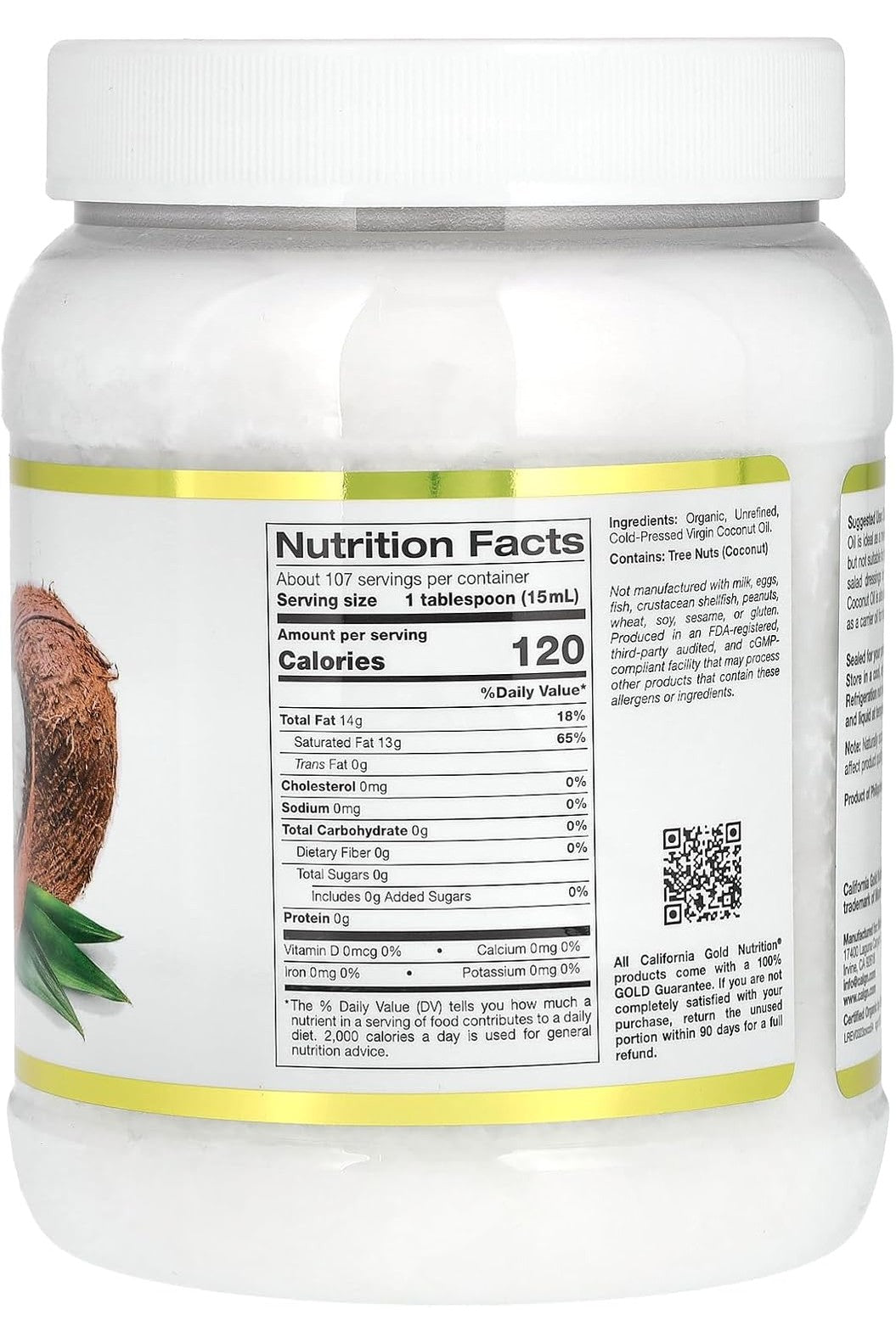 California Gold Nutrition, Cold-Pressed Organic Virgin Coconut Oil, 54 fl oz (1.6 L)