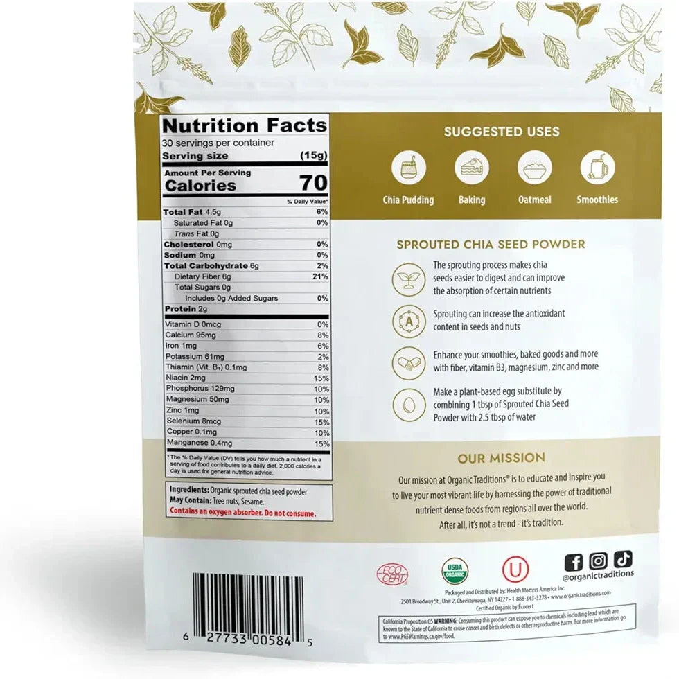 Organic Traditions, Sprouted Chia & Flax Seed Powder, 8 oz