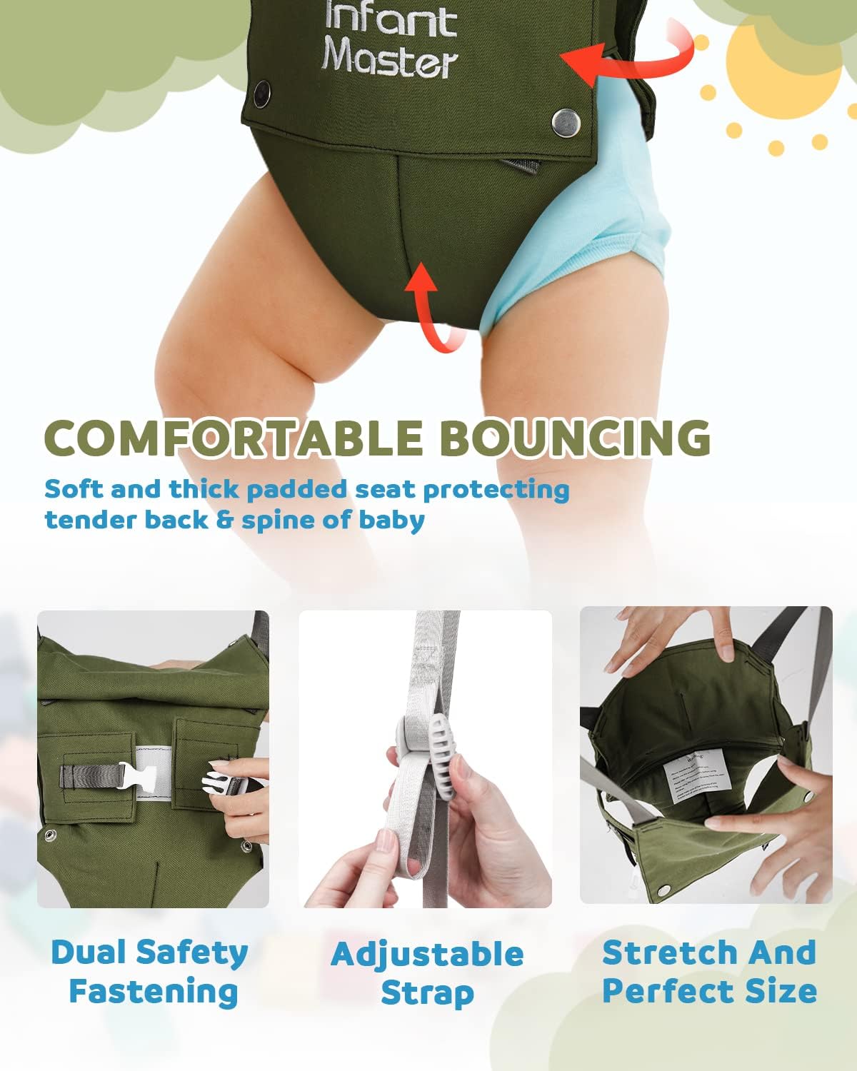 Infant Master Doorway Jumper, Johnny Jumper w/Adjustable Seat Bag, Durable Baby Door Bouncer & Swing Jumper w/Steel Spring, Wise Gift Choice for Infant & Toddler, Easy to Use, Blue