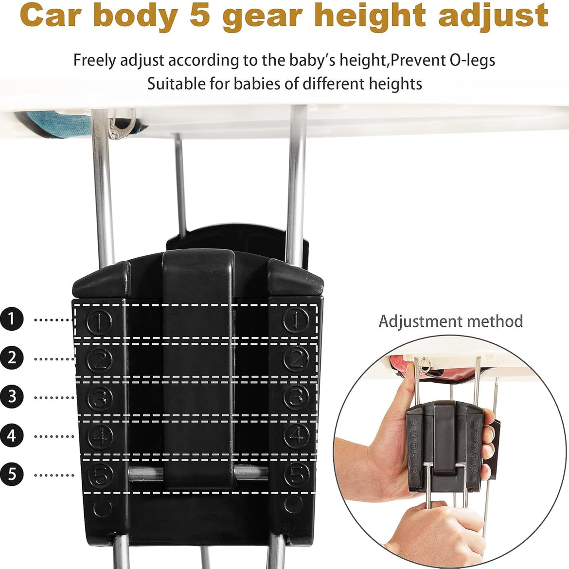 Baby Walker Foldable & Adjustable Height, 9-Level Multi-Function Toddler Walker, Anti-Rollover, Safe & Comfortable for All Terrains, for Baby Boys & Girls 6-18 Months (Black)
