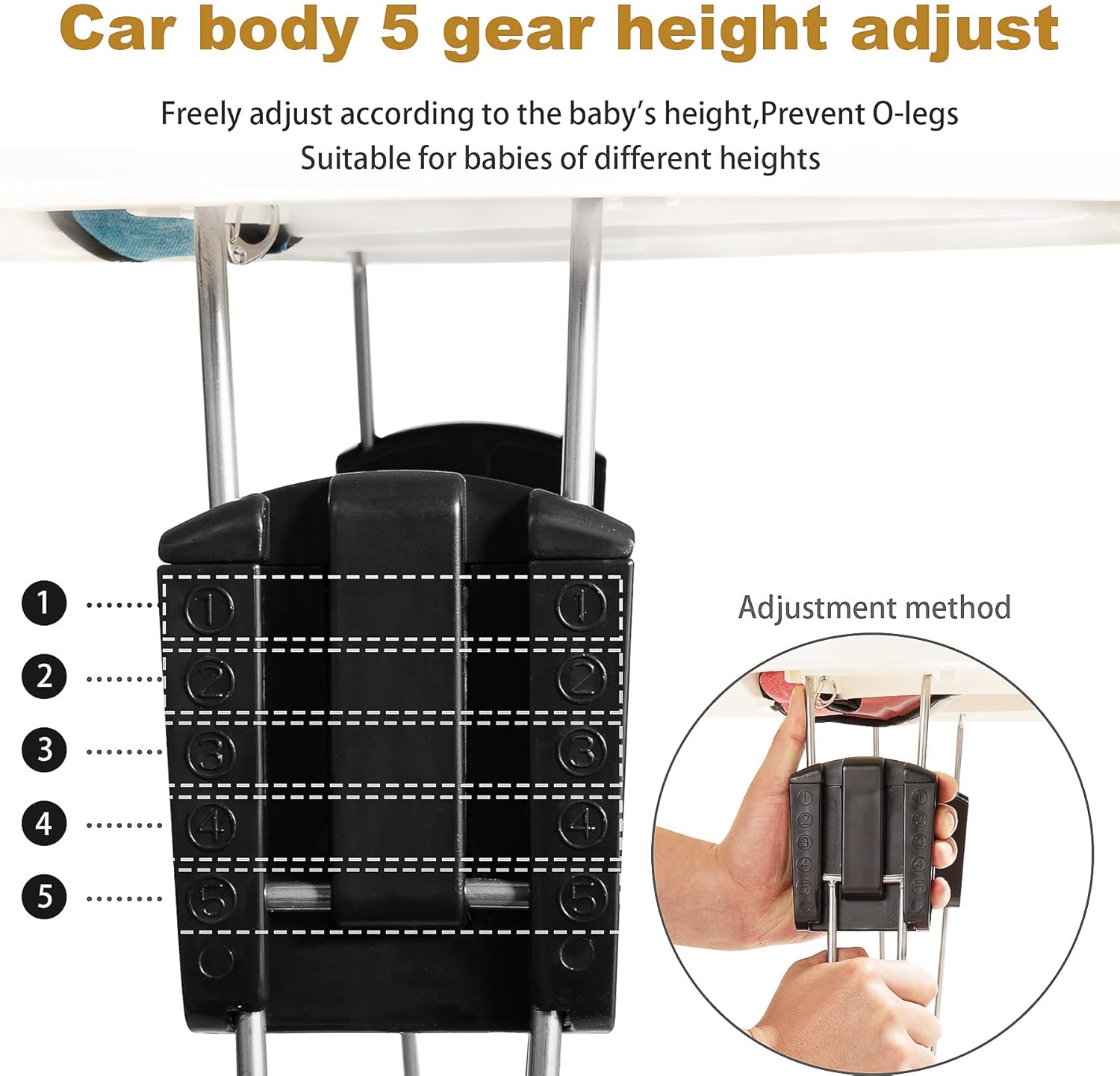 Baby Walker Foldable & Adjustable Height, 9-Level Multi-Function Toddler Walker, Anti-Rollover, Safe & Comfortable for All Terrains, for Baby Boys & Girls 6-18 Months (Black)