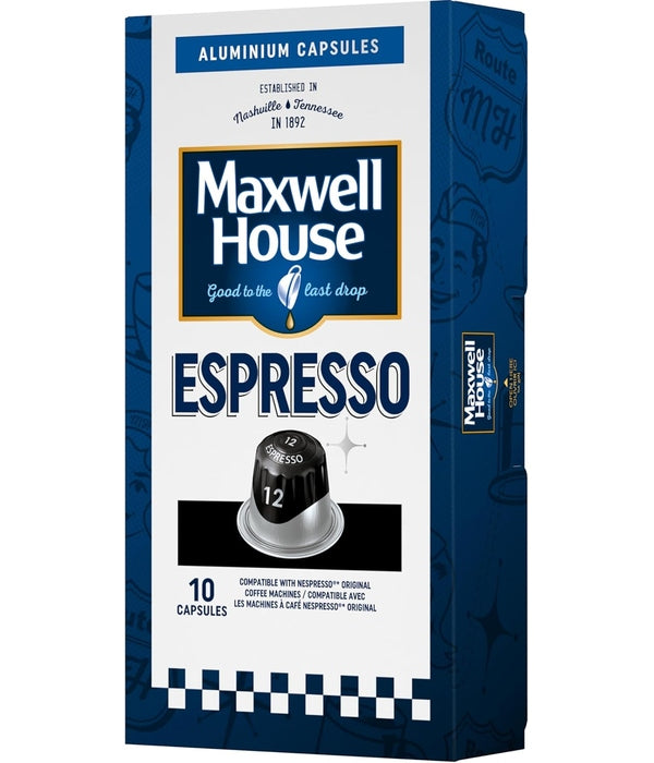 MAXWELL HOUSE- Espresso - Intensity 12-10 Aluminium Coffee Capsules Compatible with Nespresso Machine (Pack of 1)