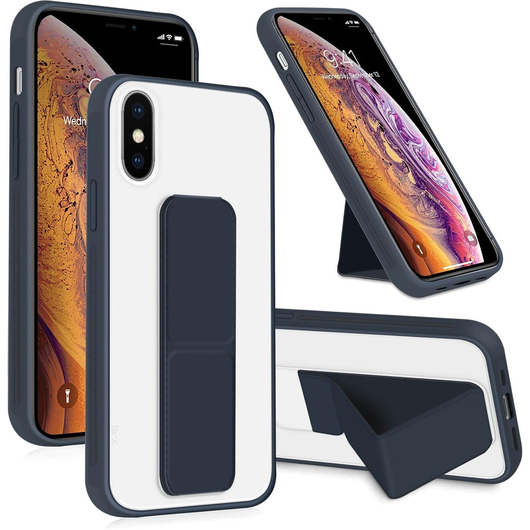 INFOSUN for iPhone 14 Pro Case Stand Cover Matte Cases with Frosted Back Hand Grip Kickstand Cover Holder Shockproof Translucent Design for iPhone 14 Pro (6.1 Inch) (2022) (Black)