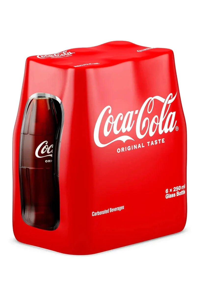 Coca-Cola Original Taste, Carbonated Soft Drink, Glass Bottle 250ml, pack of 6