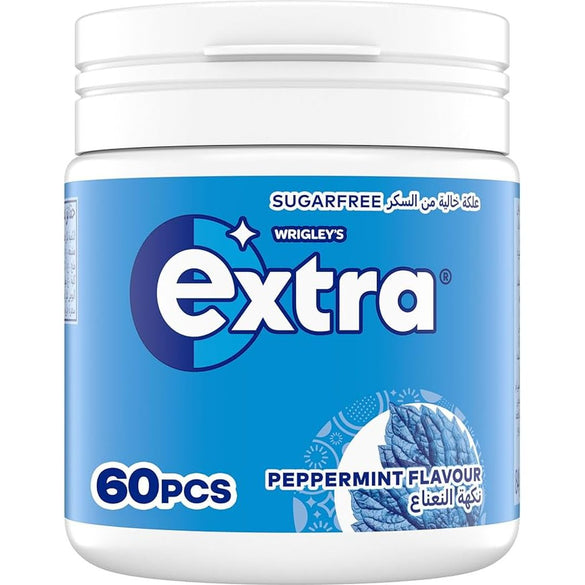 Extra White Chewing Gum Bottle, Sugar Free, Peppermint Flavour, 1 Bottle of 60 Pieces