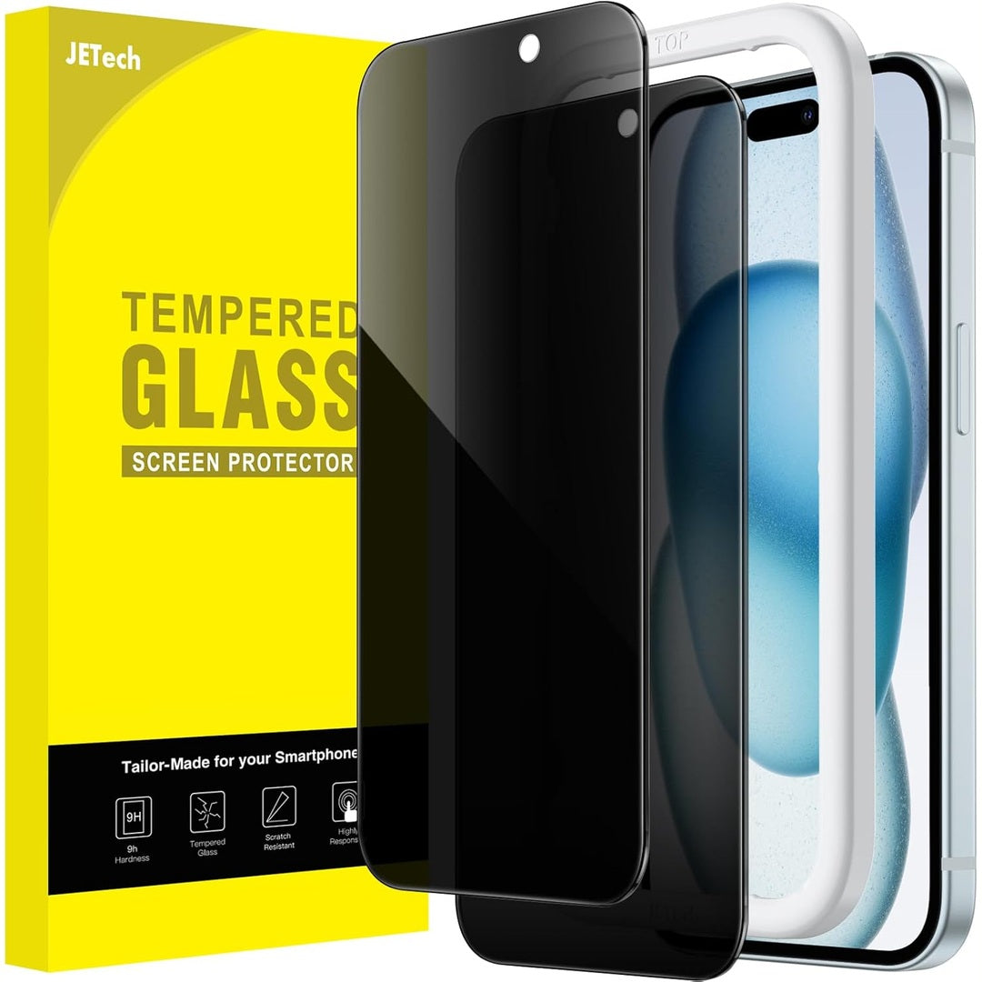 JETech Privacy Screen Protector for iPhone 16 Pro 6.3-Inch, Anti-Spy Tempered Glass Film with Easy Installation Tool, 2-Pack