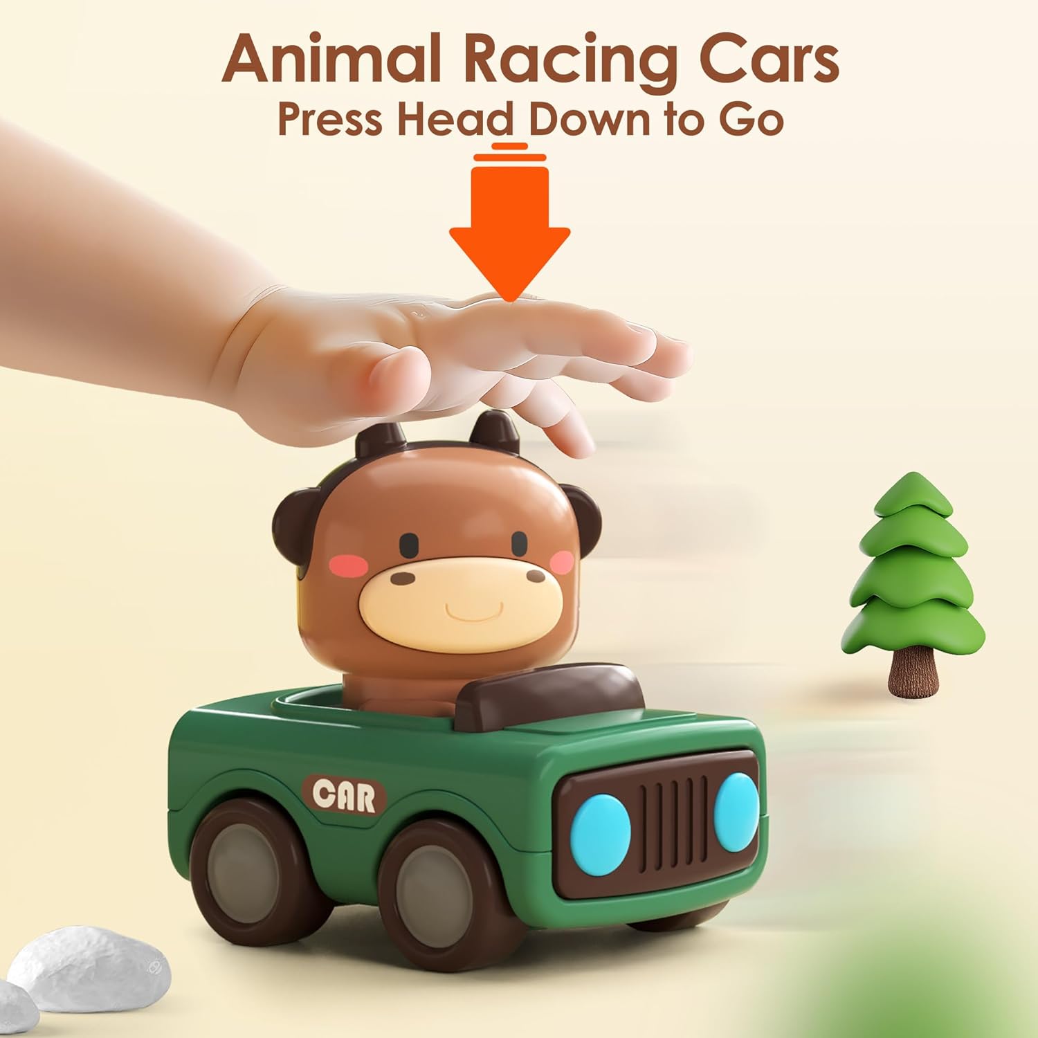 iPlay, iLearn Press to Go Car Toys for Toddlers 1-3, Baby Animal Racing Cars, Infant Play Vehicle Set