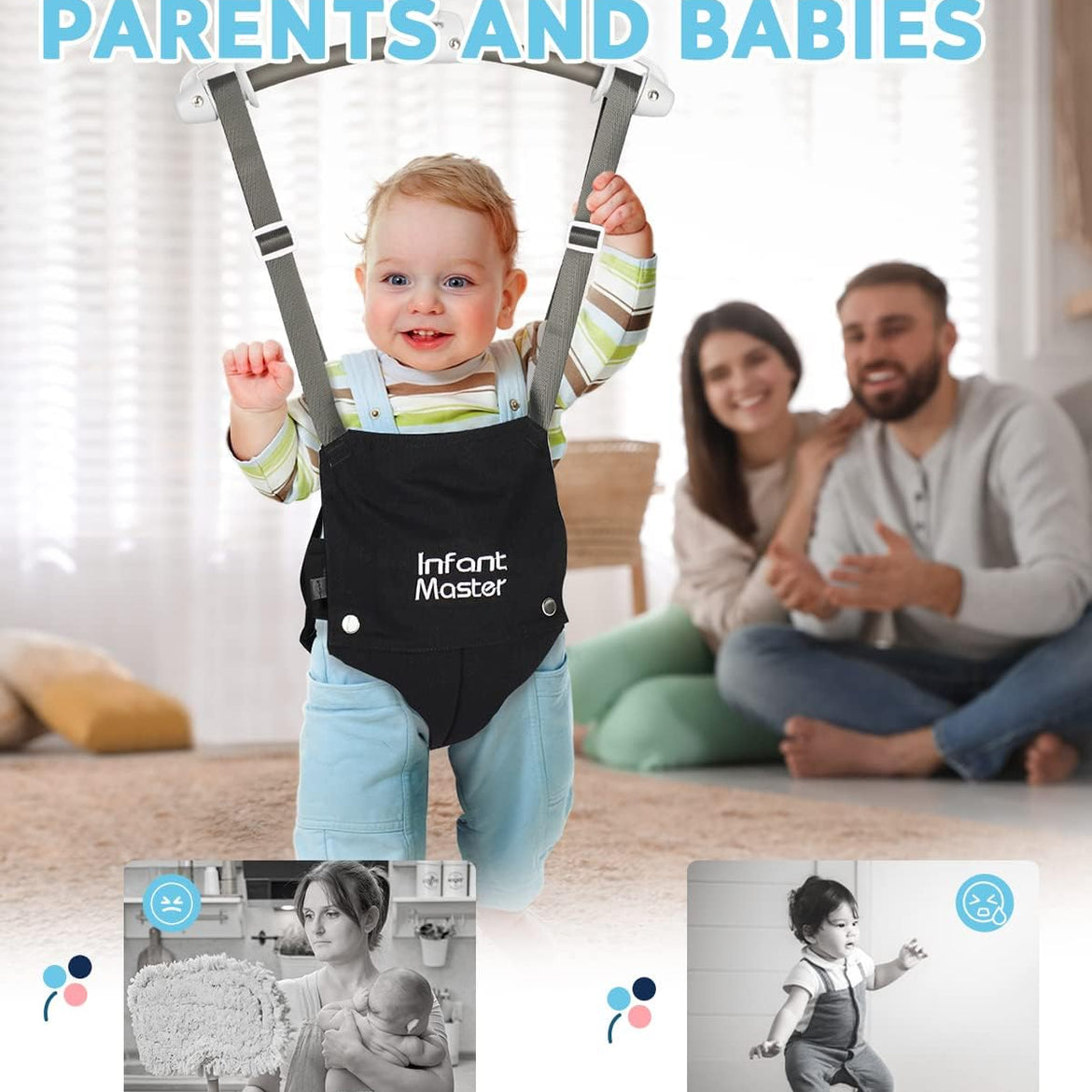 Infant Master Doorway Jumper, Johnny Jumper w/Adjustable Seat Bag, Durable Baby Door Bouncer & Swing Jumper w/Steel Spring, Wise Gift Choice for Infant & Toddler, Easy to Use, Blue